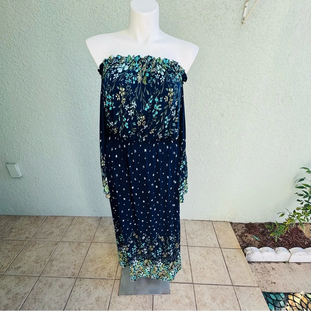 NWT 7 Islands 3X whimsical mermaid blue green floral maxi dress boho plus size - Picture 2 of 12
